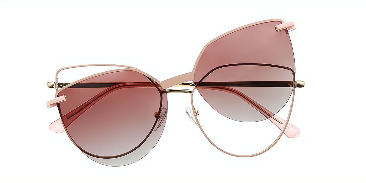 Pink Cat Eye Chic Sun-clip Metal Eyeglasses
