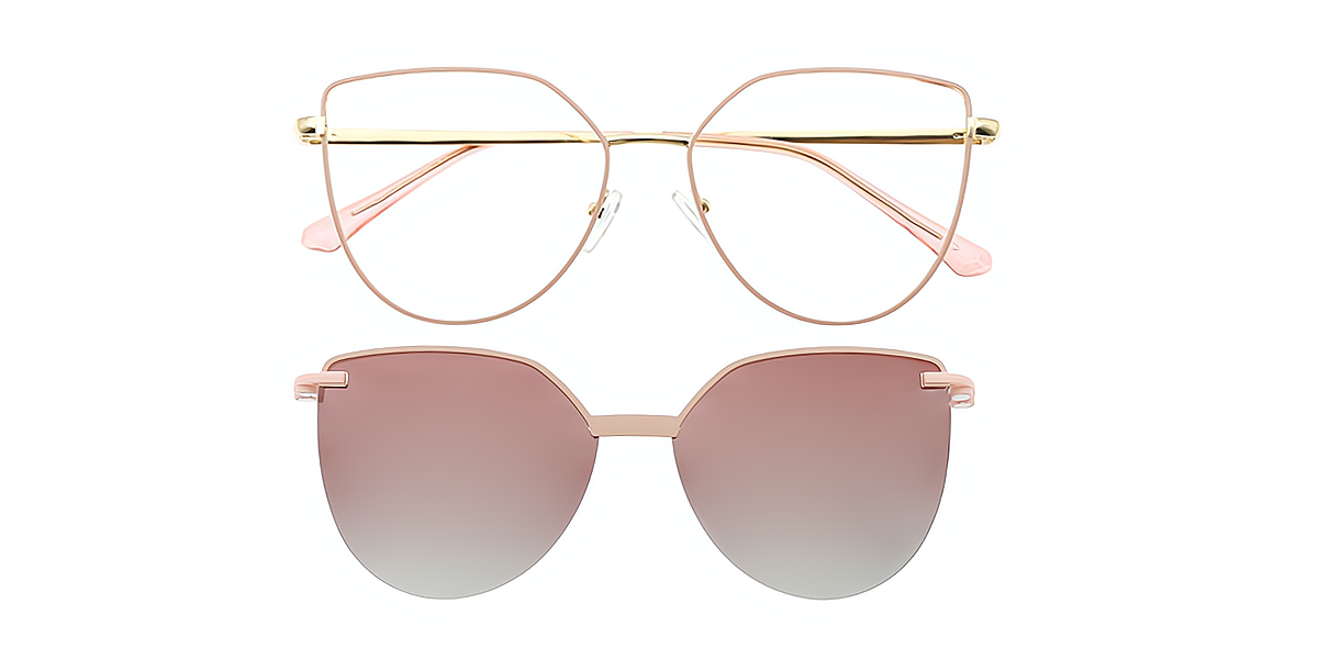 Pink Cat Eye Chic Sun-clip Metal Eyeglasses