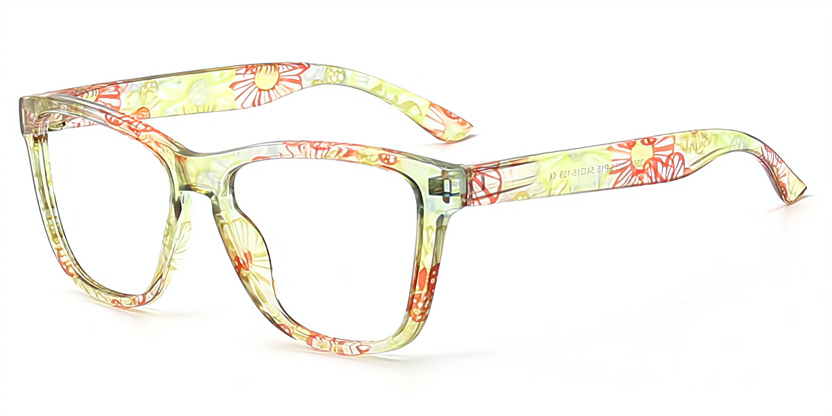 Zoey Black Floral Rectangle Retro Plastic Eyeglasses 