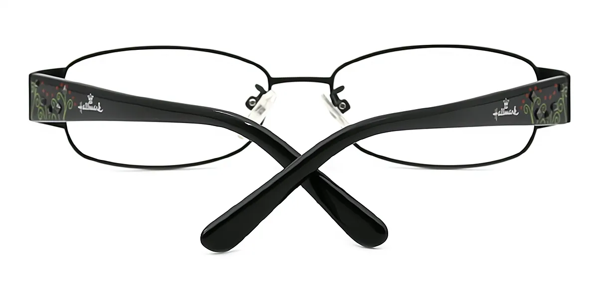 Black Rectangle Retro Metal Eyeglasses