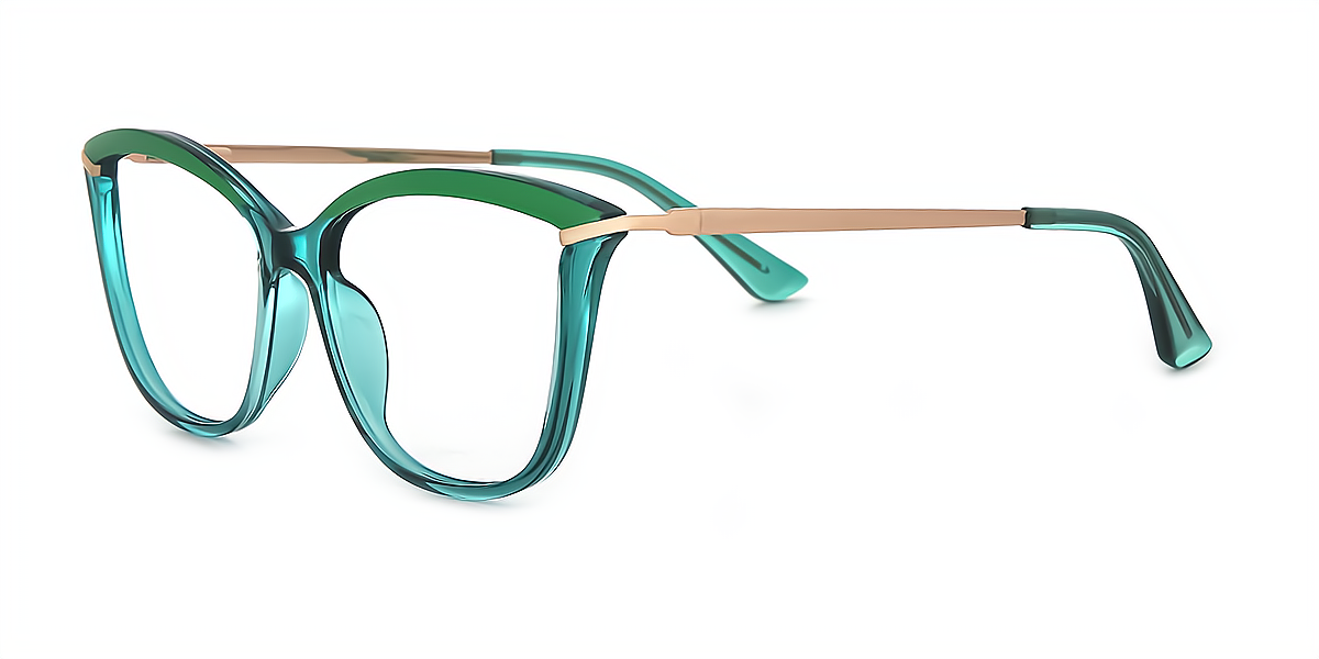 Green Cat Eye Retro Mixed Materials Eyeglasses