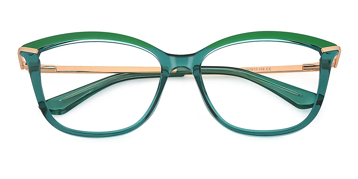 Green Cat Eye Retro Mixed Materials Eyeglasses