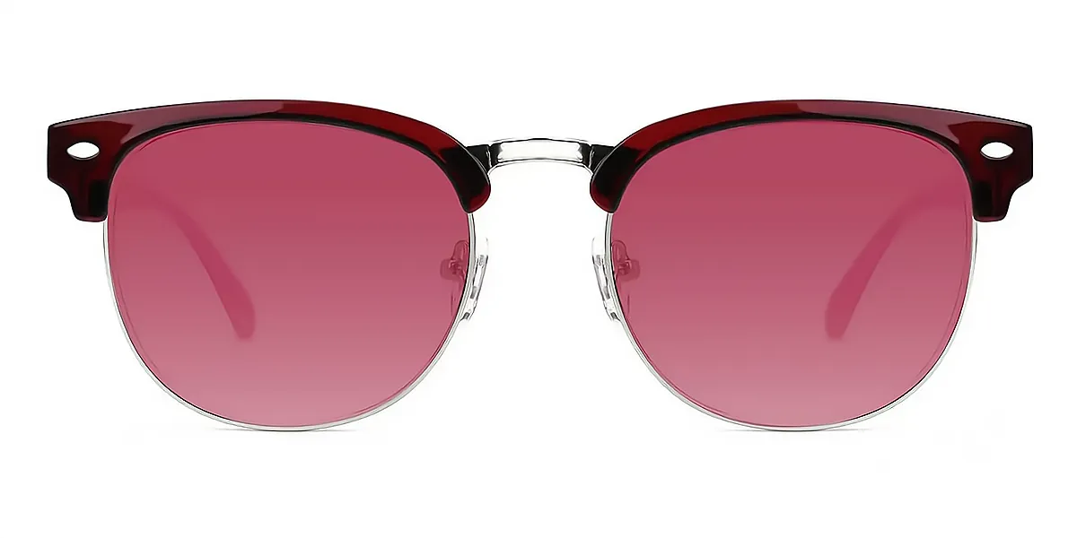 Red Round Retro Mixed Materials Eyeglasses