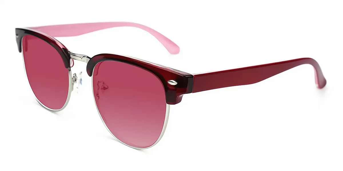 Red Round Retro Mixed Materials Eyeglasses