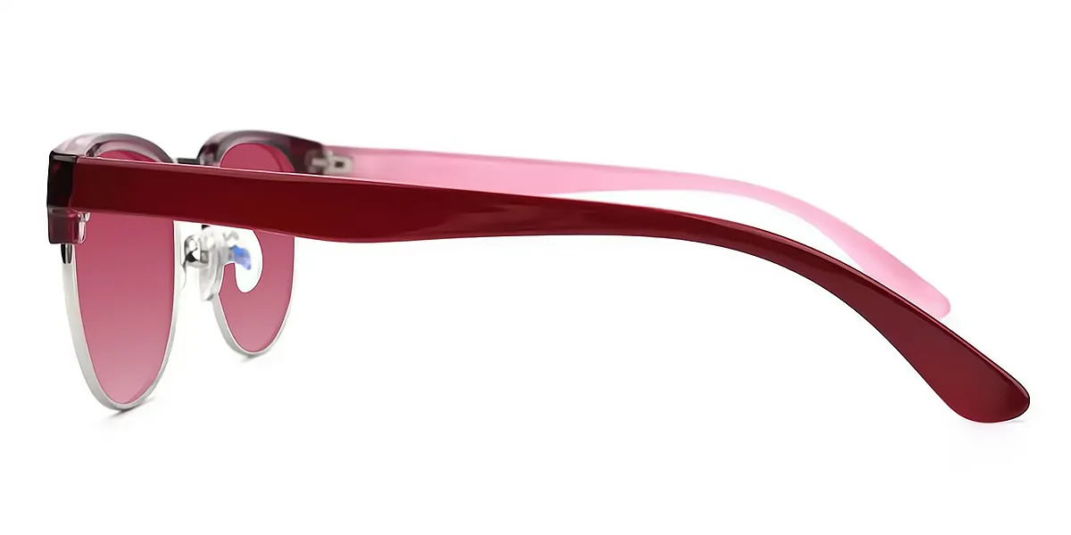 Red Round Retro Mixed Materials Eyeglasses
