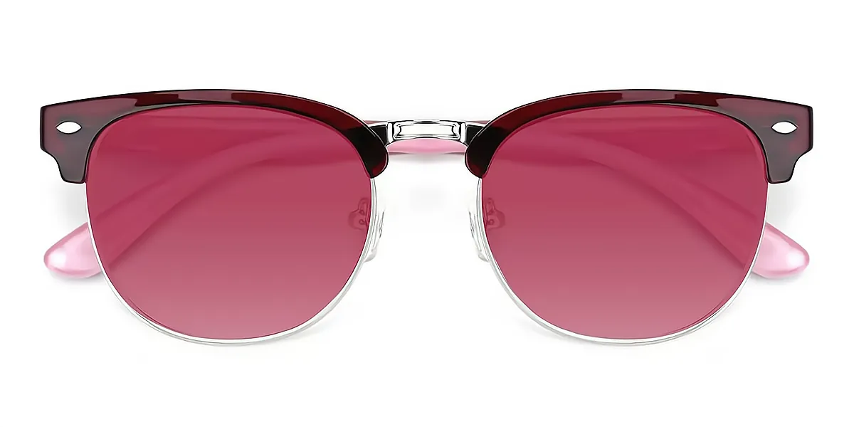 Red Round Retro Mixed Materials Eyeglasses