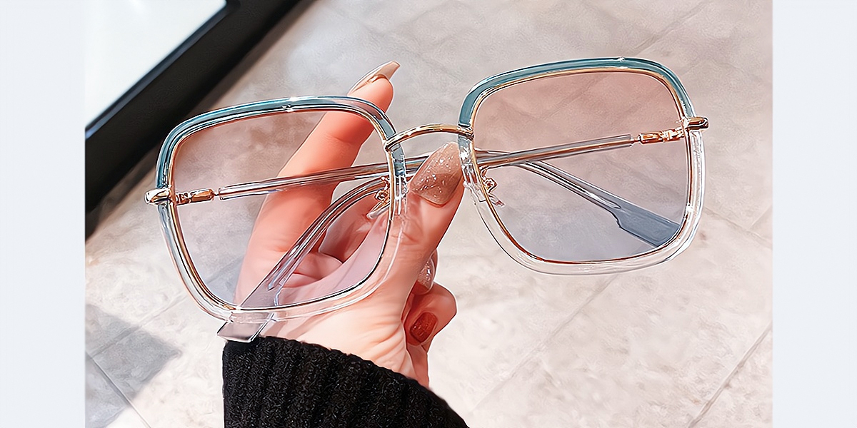 Blue-Clear Square Oversized Elegant TR90 Eyeglasses