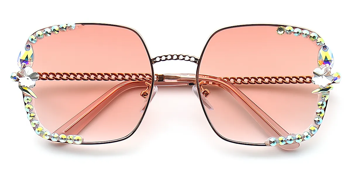 Pink Square Unique Exquisite Metal Eyeglasses