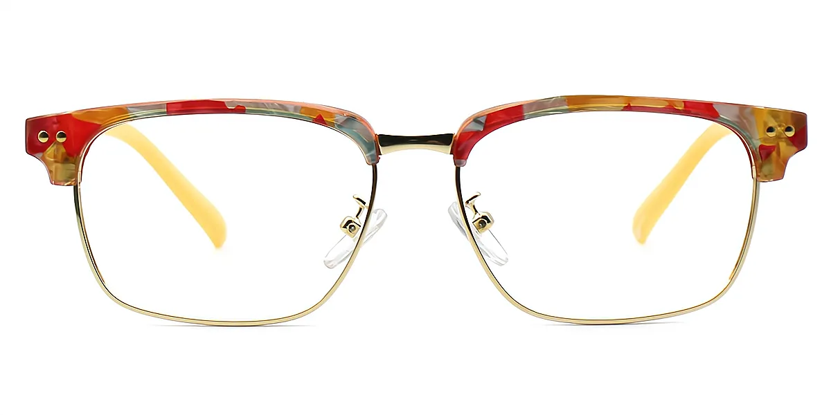 Floral Rectangle Sophisticated Mixed Materials Eyeglasses