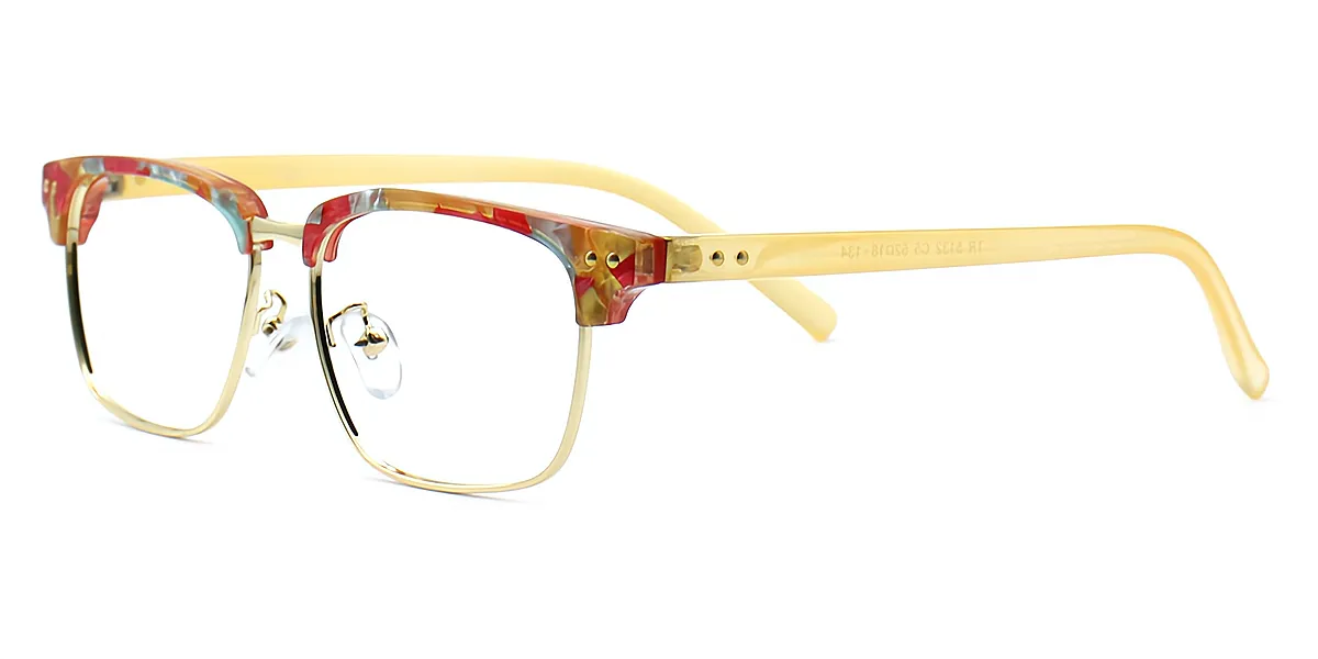 Floral Rectangle Sophisticated Mixed Materials Eyeglasses