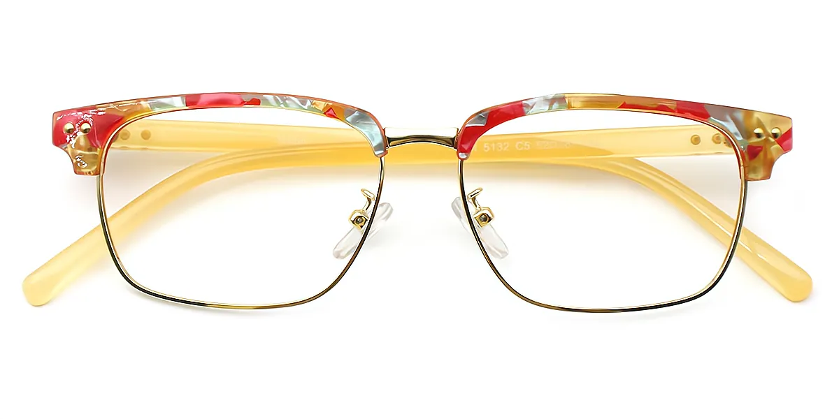 Floral Rectangle Sophisticated Mixed Materials Eyeglasses