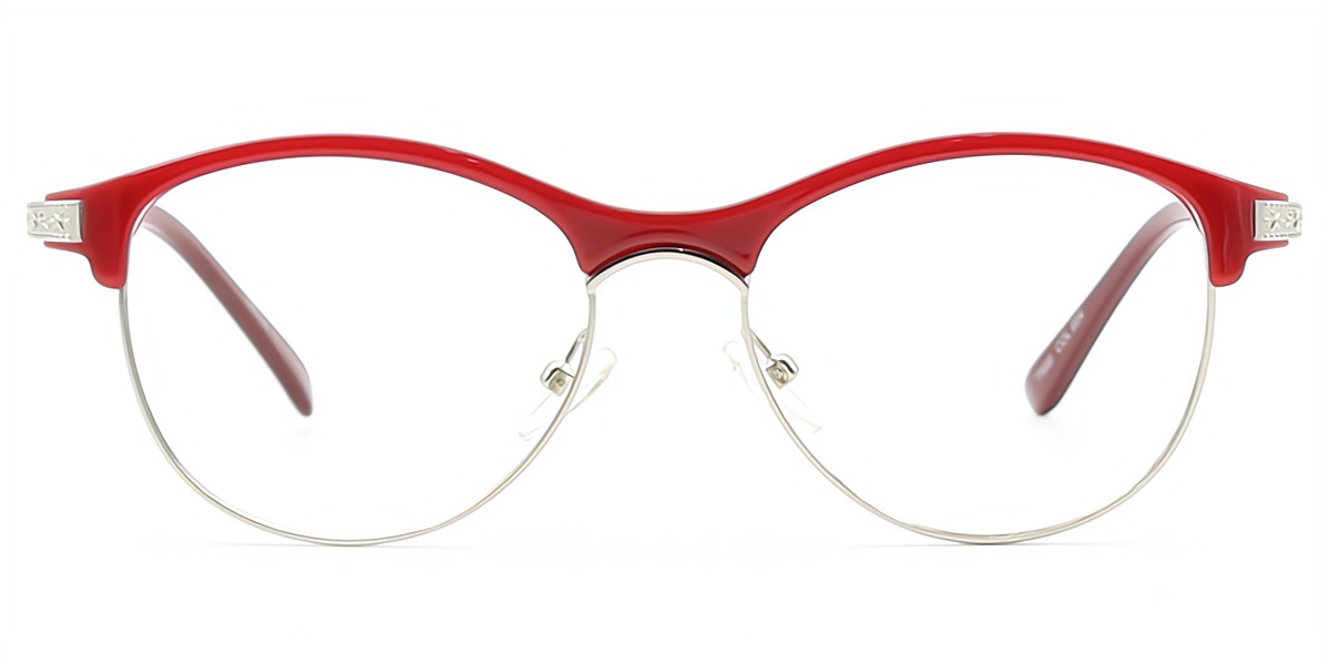 Red Browline Exquisite Mixed Materials Eyeglasses