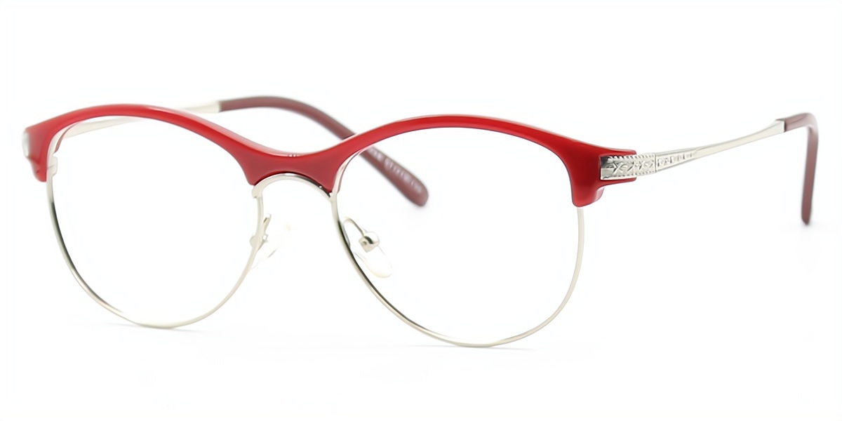 Red Browline Exquisite Mixed Materials Eyeglasses
