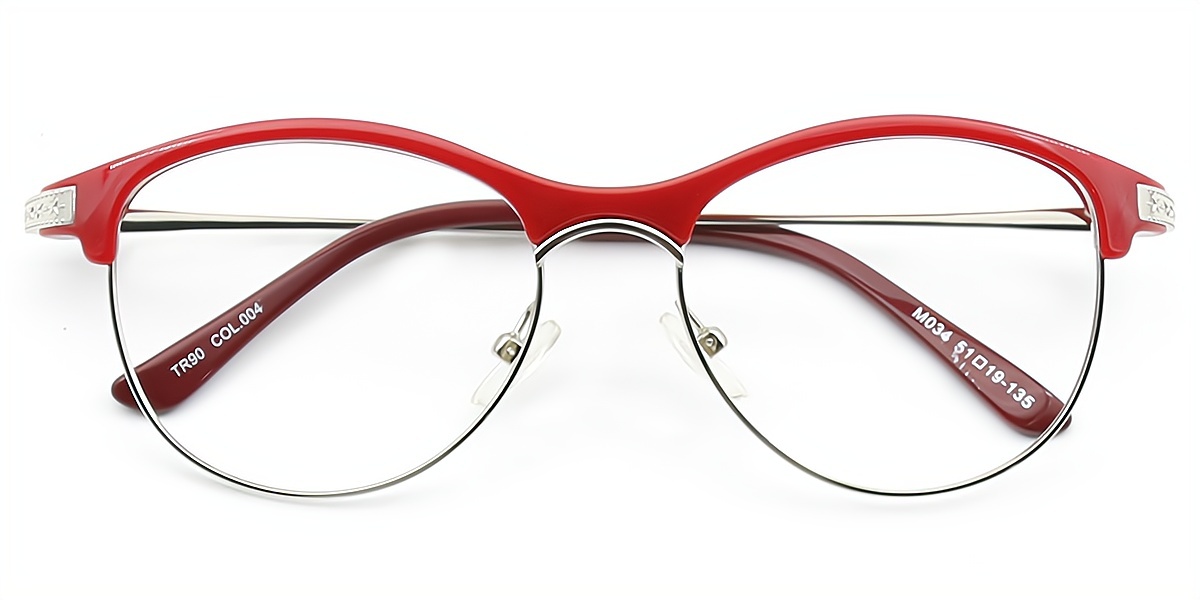 Red Browline Exquisite Mixed Materials Eyeglasses