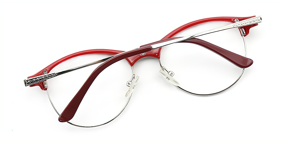 Red Browline Exquisite Mixed Materials Eyeglasses