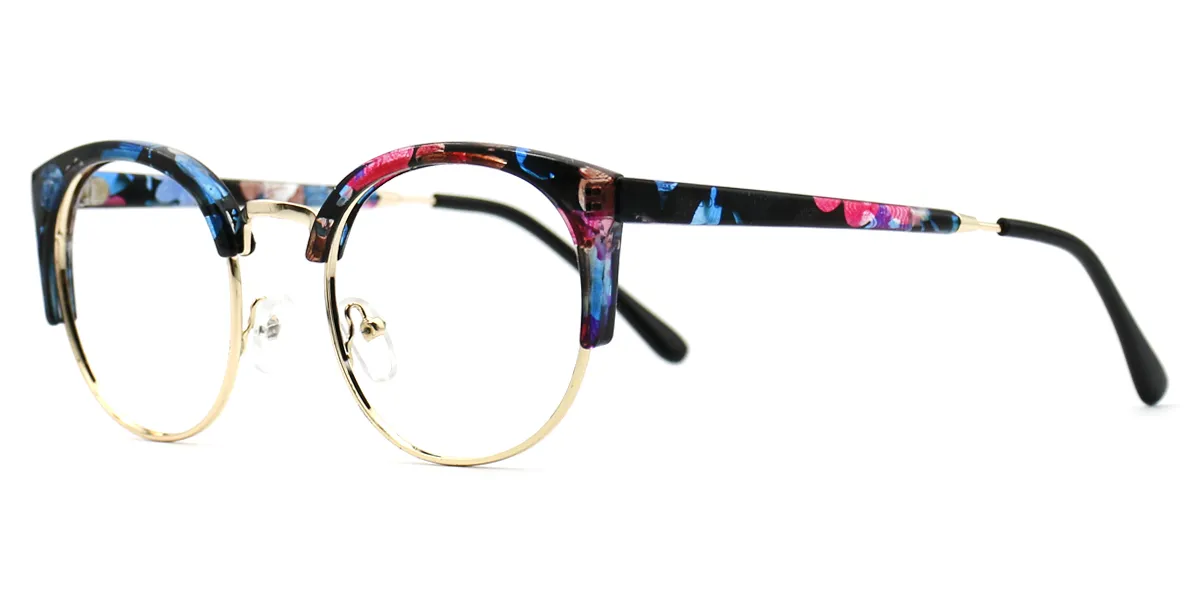 Floral Round Fancy Mixed Materials Eyeglasses