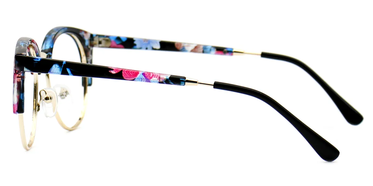Floral Round Fancy Mixed Materials Eyeglasses