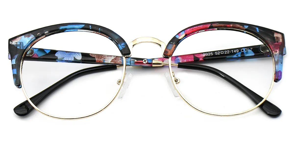 Floral Round Fancy Mixed Materials Eyeglasses