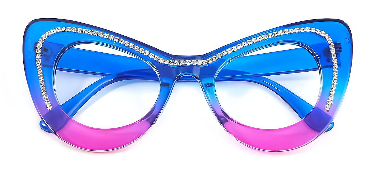 Multicolor Butterfly Hipster Wide Acetate Eyeglasses