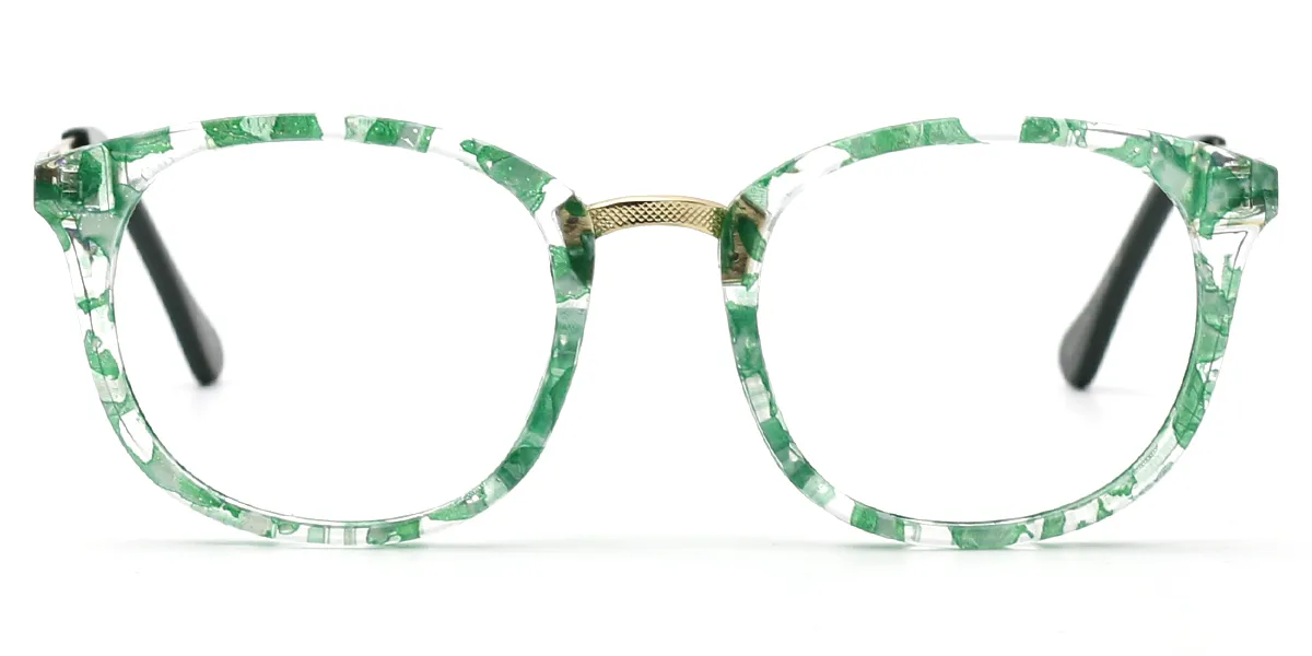 Green Floral Rectangle Elegant Mixed Materials Eyeglasses