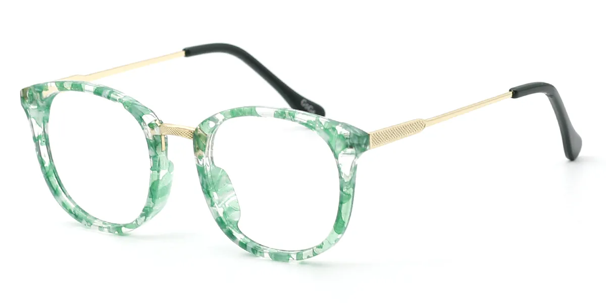 Green Floral Rectangle Elegant Mixed Materials Eyeglasses