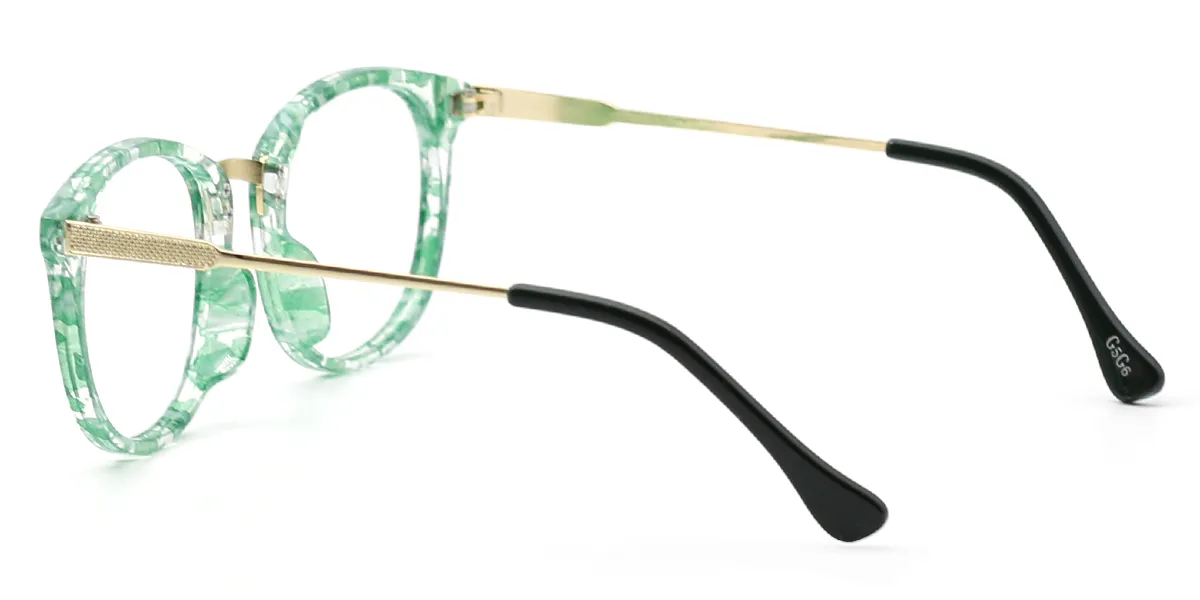 Green Floral Rectangle Elegant Mixed Materials Eyeglasses