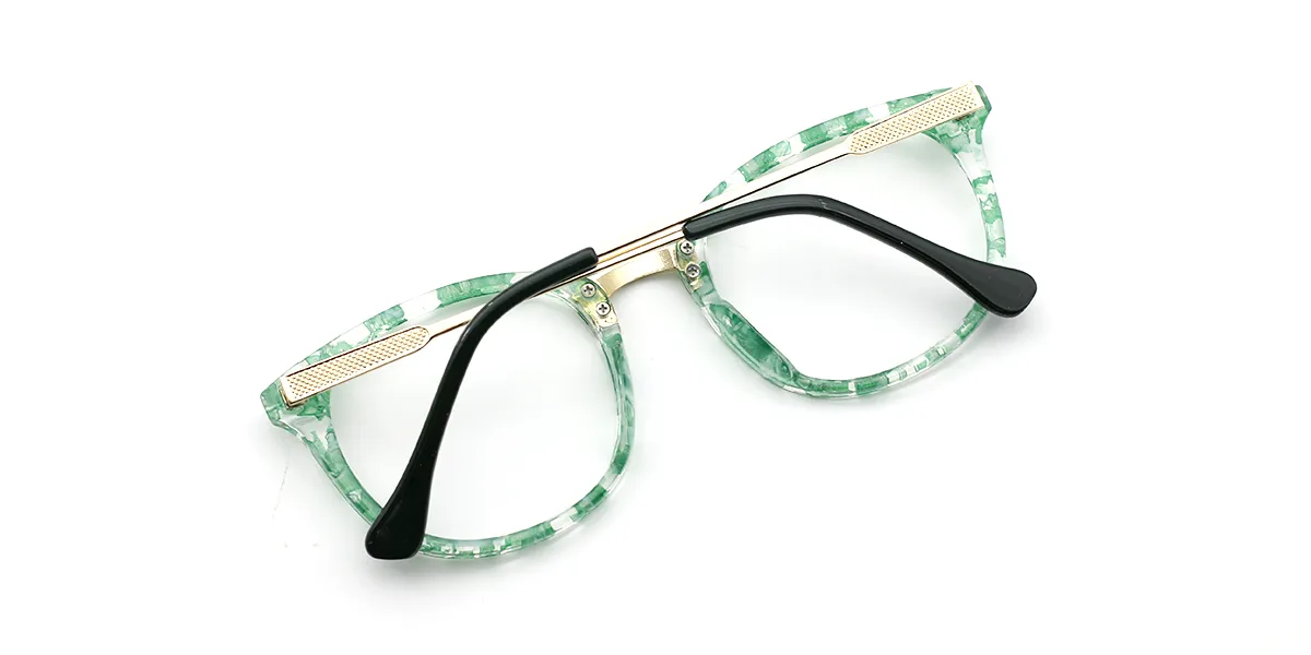 Green Floral Rectangle Elegant Mixed Materials Eyeglasses