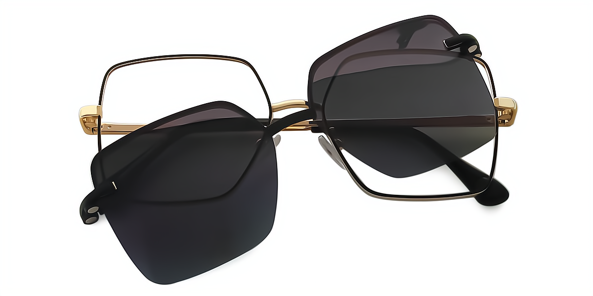 Black Geometric Simple Metal Eyeglasses