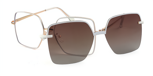 White Rectangle Classic Full-rim Metal Large Glasses