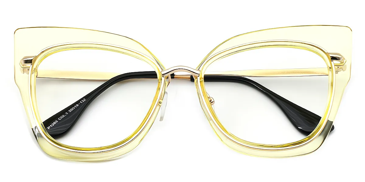 Yellow Cat Eye Oversized Acetate Eyeglasses