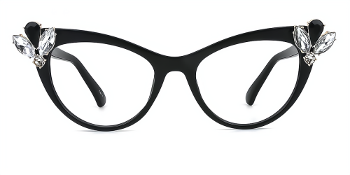 Rhinestone cateye eyeglasses black plastic ultralight glasses