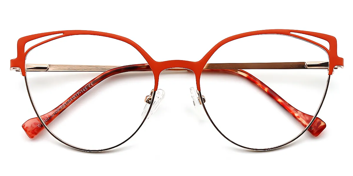 Orange Cat Eye Exquisite Metal Eyeglasses